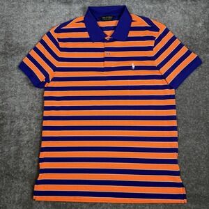 Polo Golf Ralph Lauren Shirt Men's Large Orange Blue Striped Profit‎ Performance
